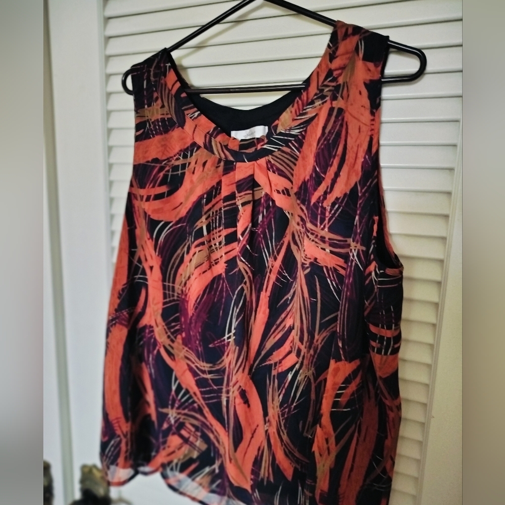 CJ Banks Women's Sleeveless Cami Blouse Size 2x Black Orange Burgandy